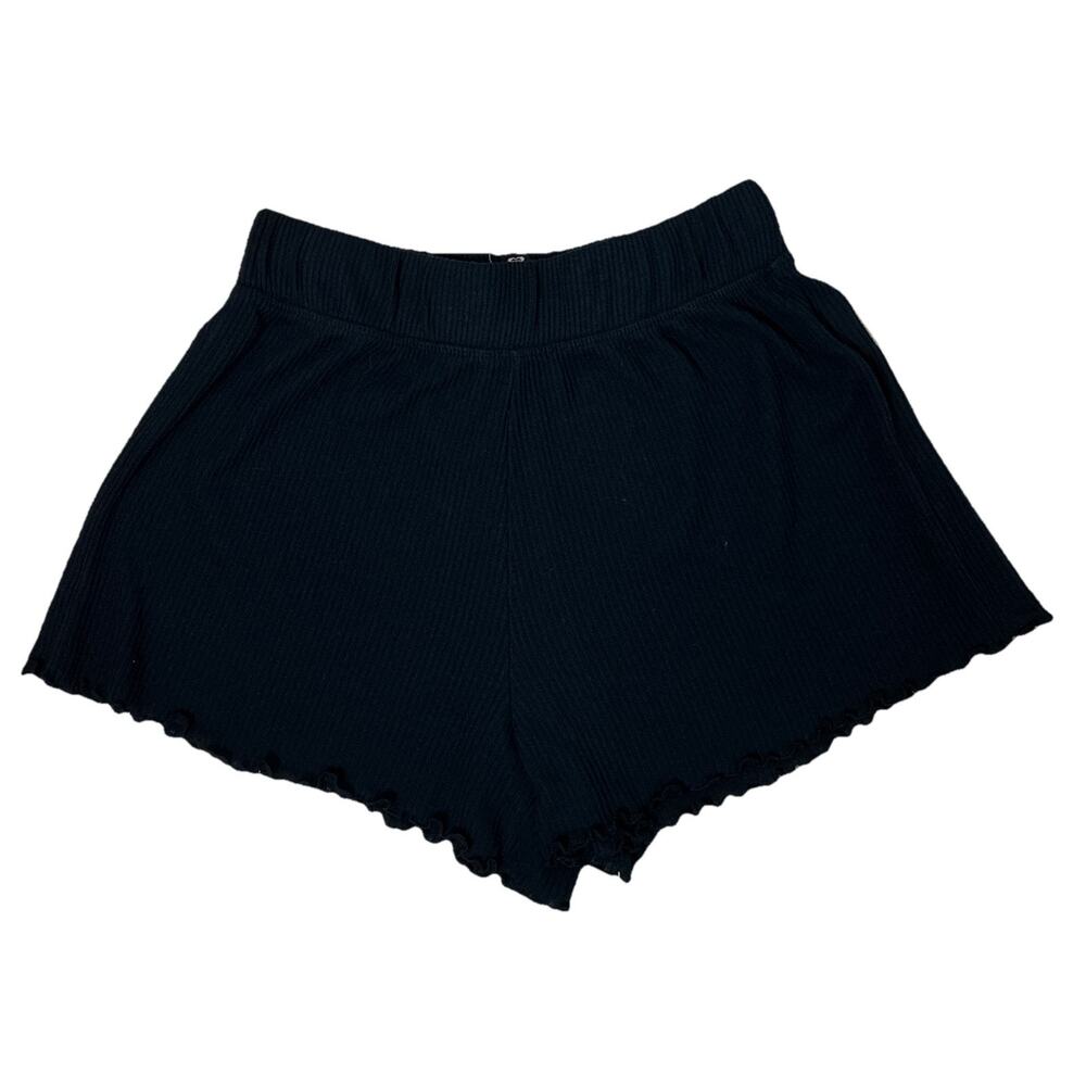 Roxy Black Pull On Comfy Cotton High Rise Ribbed Shorts Small Boho Lettuce Hem